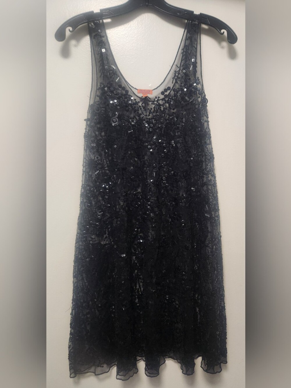 Sequin Sleeveless Cocktail Dress. Black. Hand Made in India.